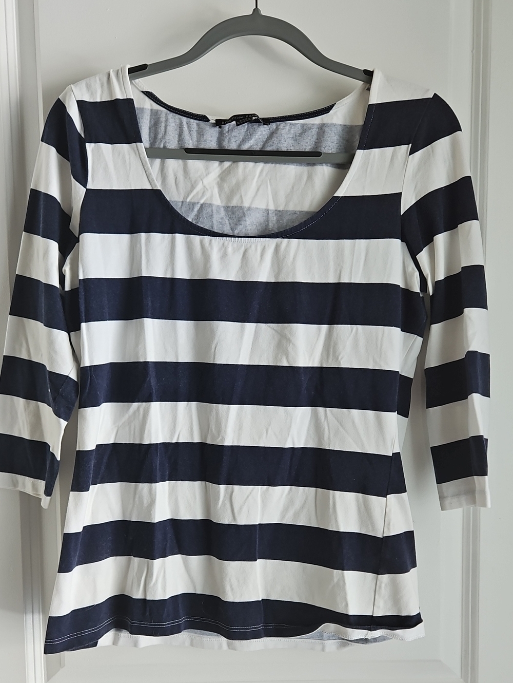 Boston Proper Navy and White Striped Scoop Neck Long Sleeve Tee